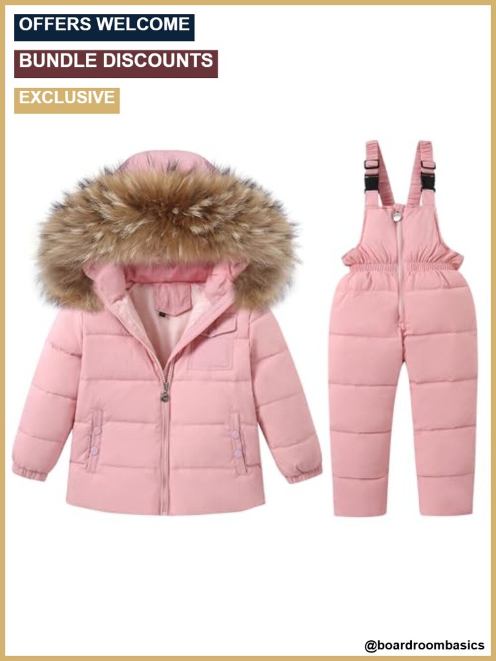 Toddler Snowsuit Set Hooded Down Jacket & Bib Pants Winter Outfit